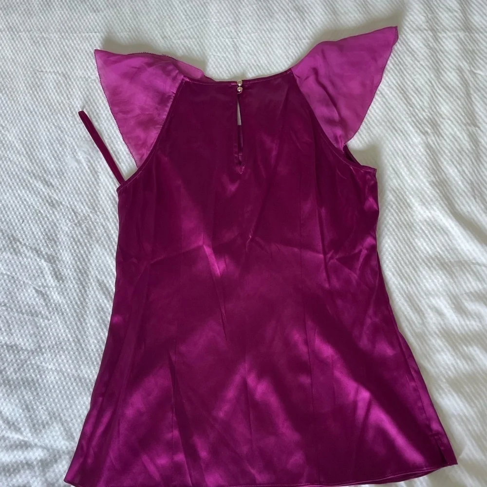White House Black Market Silk Fuchsia Ruffled Blouse